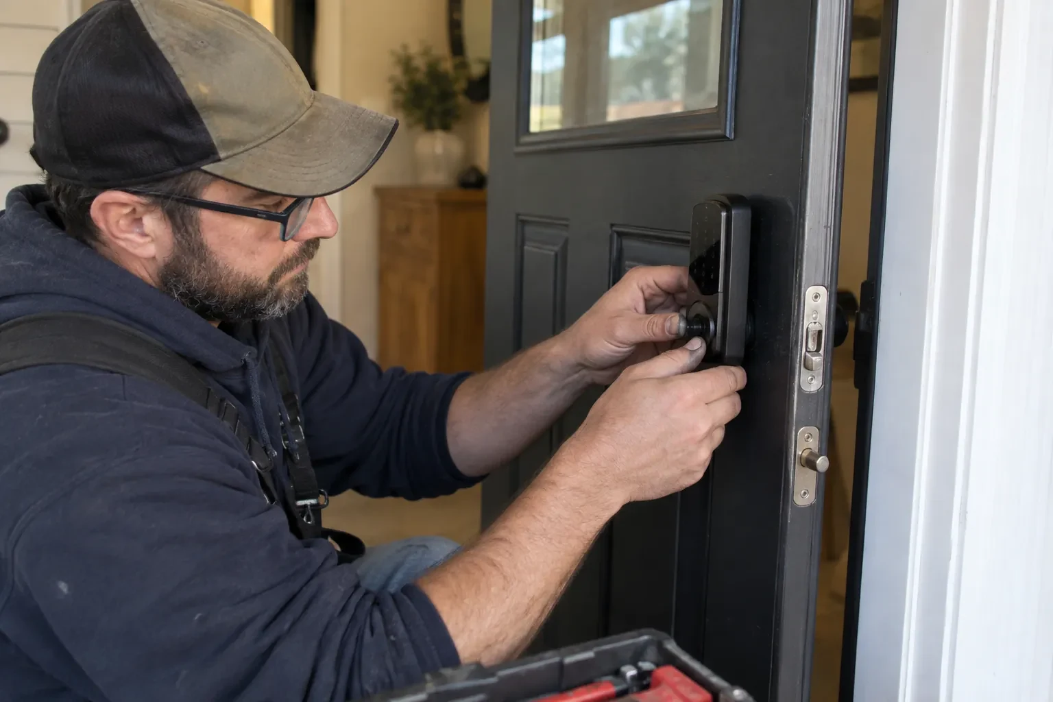 Illustrative locksmith scene; not an actual job