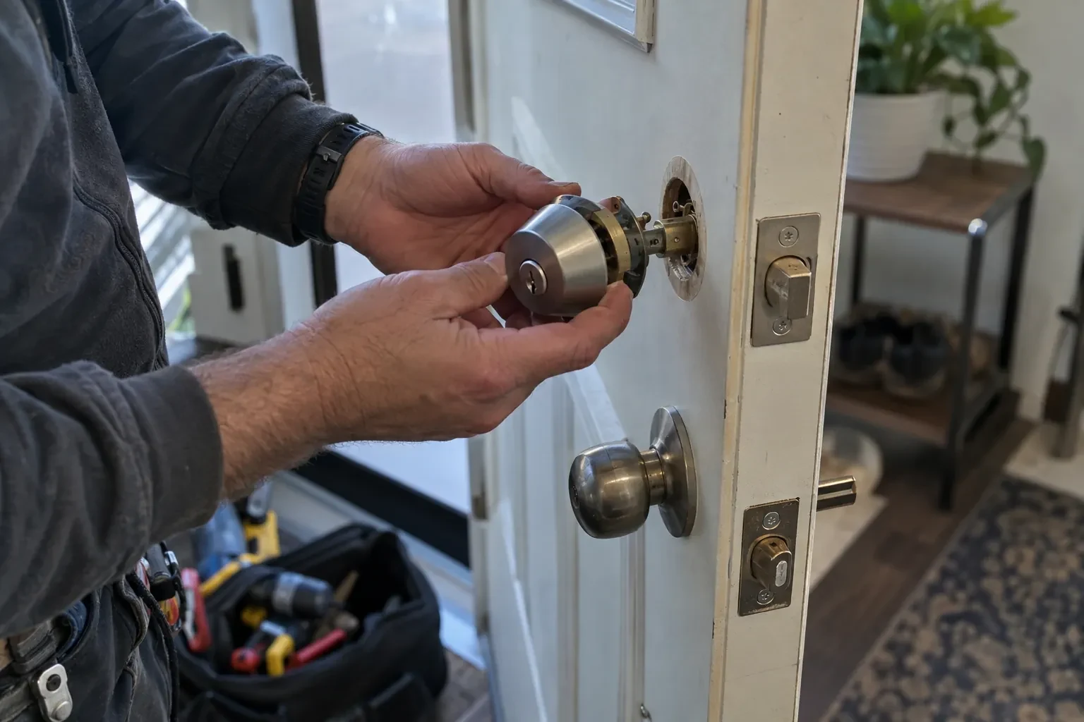 Illustrative locksmith scene; not an actual job